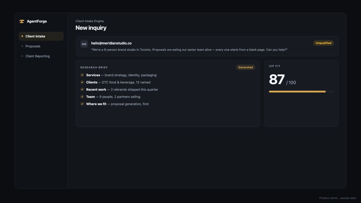 Client Intake Engine — product demo with sample data